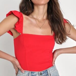 Sunny Mindset Red Ruffled Strap Tank Top